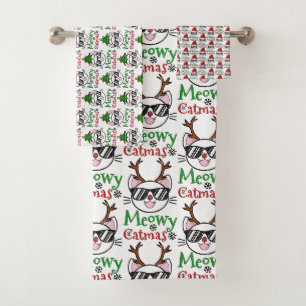 Meowy Catmas Christmas Kitty Cat Santa Reindeer Badhandtuch Set
