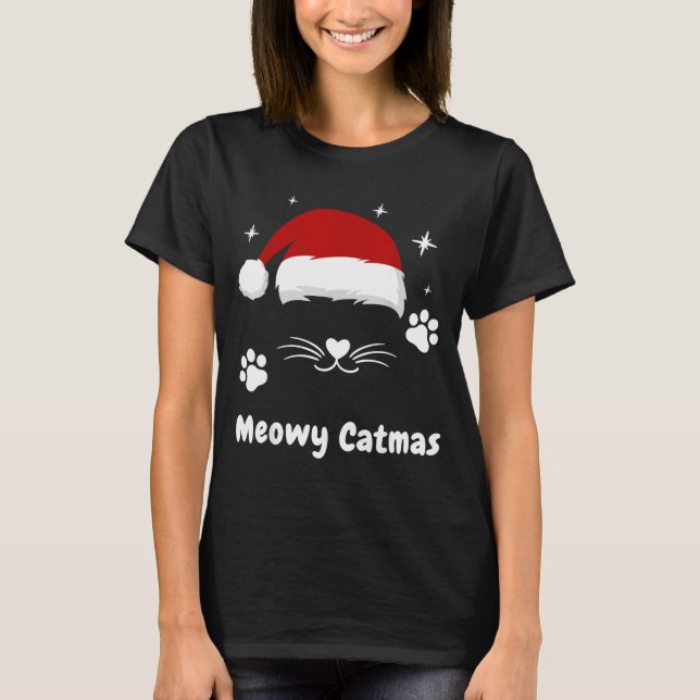Meowy Catmas Cute Kitten Cats Santa Hat Christmas  T-Shirt (Vorderseite)