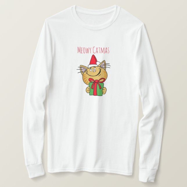 Meowy Catmas Funny Cat T - Shirt (Design vorne)