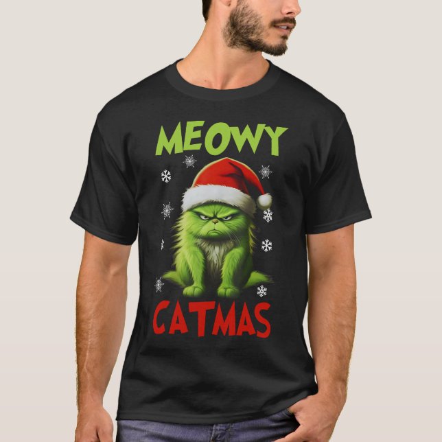 Meowy Catmas Funny Cat Weihnachtsgeschenke Katzen  T-Shirt (Vorderseite)