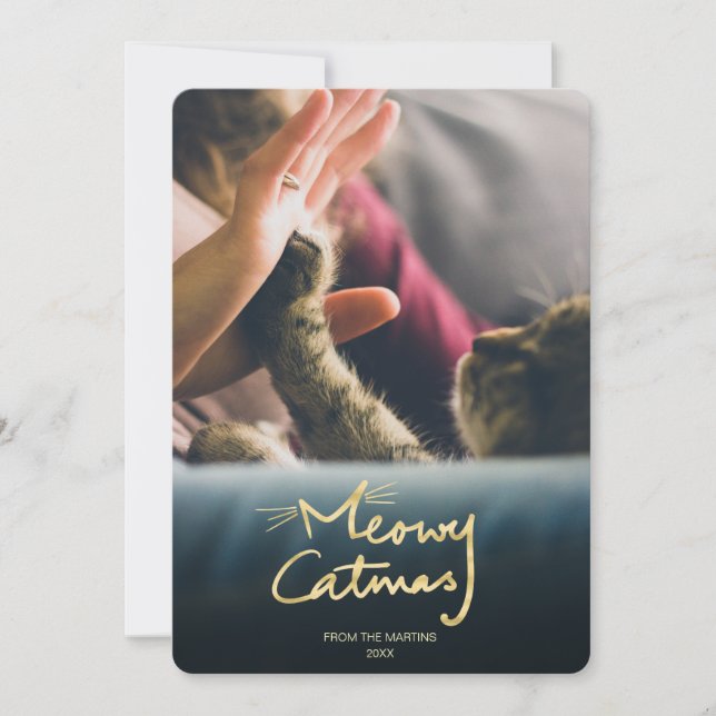 Meowy Catmas | Funny Chat - Carte photo de Noël (Devant)