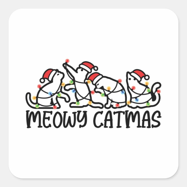 Meowy Catmas Funny Santa Cats Xmas Saison Quadratischer Aufkleber (Vorderseite)
