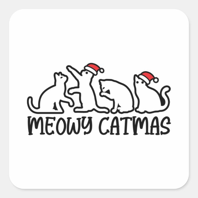Meowy Catmas Funny Santa Cats Xmas Saison Quadratischer Aufkleber (Vorderseite)