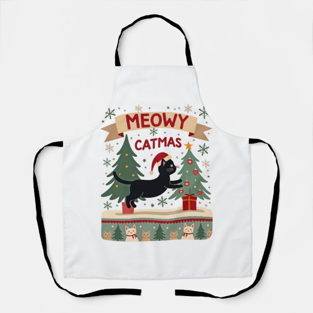 Meowy Catmas, hässlicher Weihnachtspullover, Katze Schürze (Vorderseite)