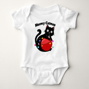 Meowy Catmas - Katze mit Weihnachtsschmuck Baby Strampler
