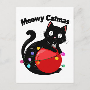Meowy Catmas - Katze mit Weihnachtsschmuck Postkarte