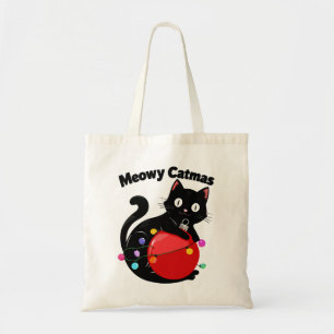 Meowy Catmas - Katze mit Weihnachtsschmuck Tragetasche