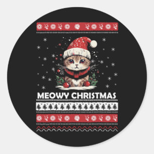 Meowy Catmas Katze Weihnachten Weihnachten Weihnac Runder Aufkleber