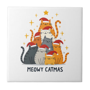 Meowy Catmas Katze Weihnachtsbaum Xmas (4) Fliese