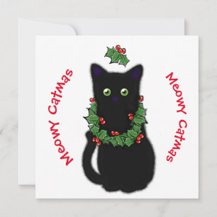 Meowy Catmas Katze zeichnend Heilige Beeren Weihna Einladung