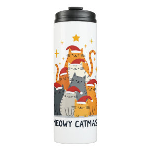 Meowy Catmas Katzen-Weihnachtsbaum Xmas (4) Thermosbecher