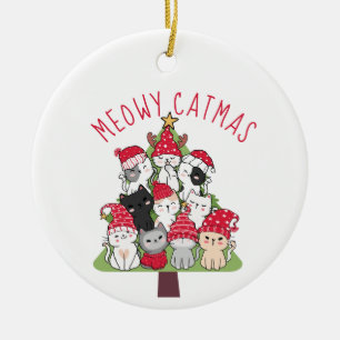 Meowy Catmas Kawaii Katze Weihnachtsbaum Keramik Ornament