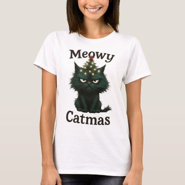 Meowy Catmas Moody cat T-Shirt (Vorderseite)