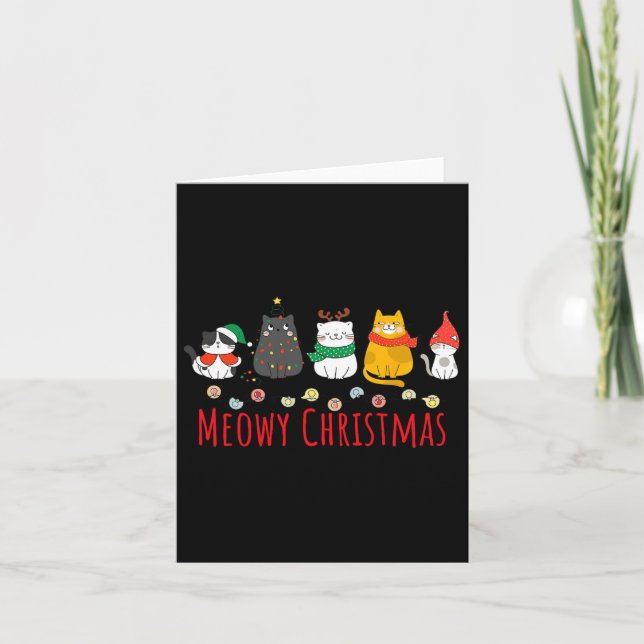 Meowy Catmas Niedlich Kitten Cat Weihnachtsmannmüt Karte (Vorderseite)