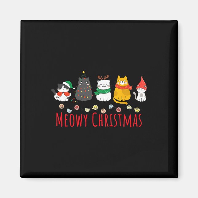 Meowy Catmas Niedlich Kitten Cat Weihnachtsmannmüt Magnet (Vorne)