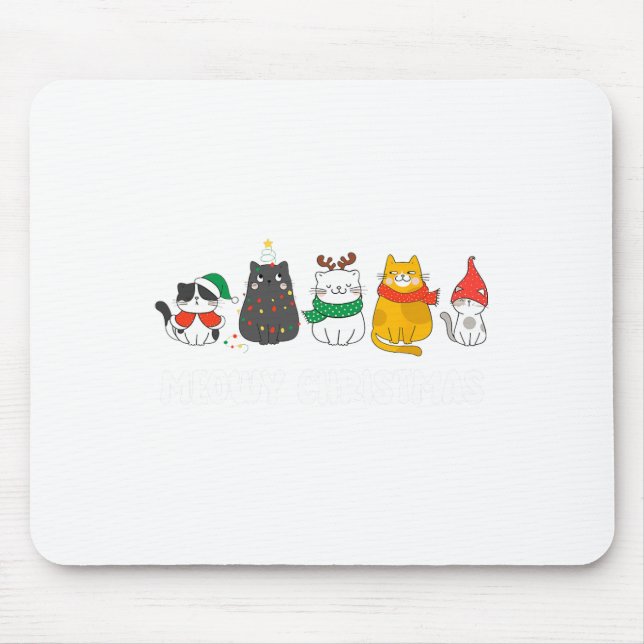 Meowy Catmas Niedlich Kitten Weihnachtsmannmütze W Mousepad (Vorne)
