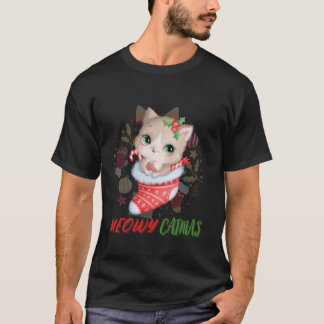 Meowy Catmas Niedliche Katze In Weihnachten Socken T-Shirt