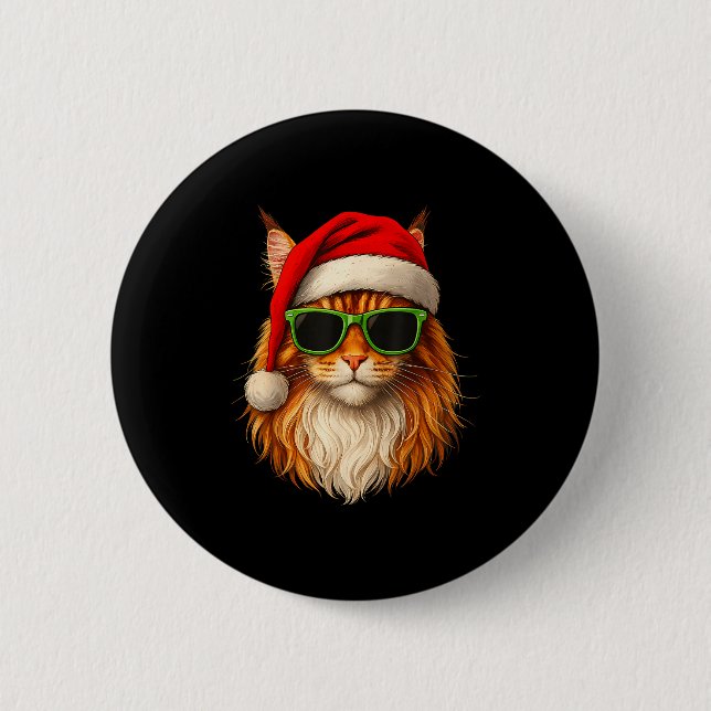 Meowy Catmas Santa Hat Maine Coon Cat Christmas Pa Button (Vorderseite)