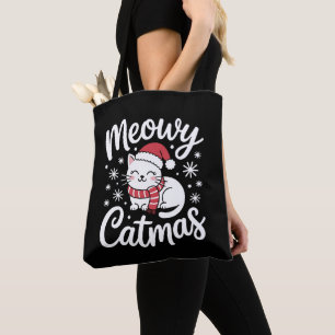Meowy Catmas Weihnachten Katze Santa Hut Schal Xma Tasche