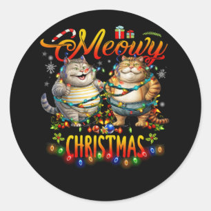 Meowy Catmas Weihnachtsmannmütze Xmas Fat Cat Love Runder Aufkleber