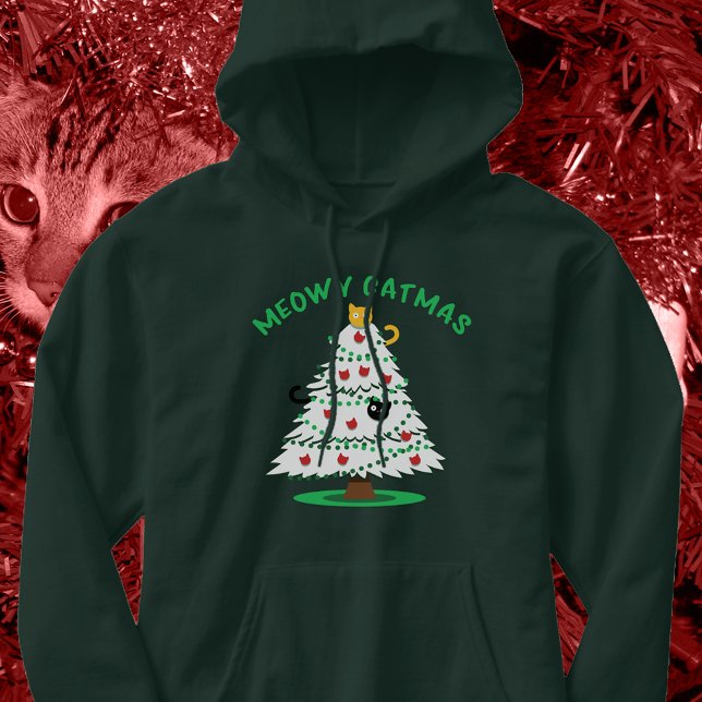 Meowy Catmus | Funny Christmas Tree Cats Hoodie (Von Creator hochgeladen)