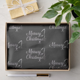 'Meowy Christmas' Ausgefeuertes Charcoal Schwarz Seidenpapier