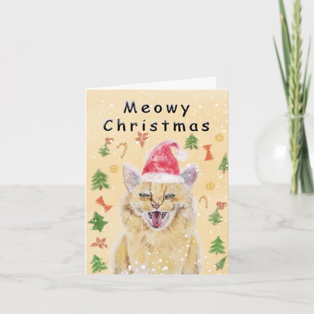 Meowy Christmas card angry yet cute cat  Karte (Vorderseite)