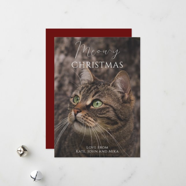 Meowy Christmas Cat Foto Feiertagskarte (Vorderseite/Rückseite Beispiel)