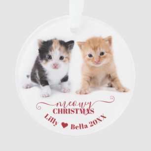 Meowy Christmas Cat Foto Names Red Ornament