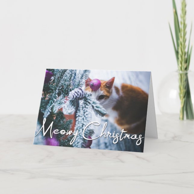 Meowy Christmas Cat - Fügen Sie Ihr CAT-FOTO hinzu Karte (Vorderseite)