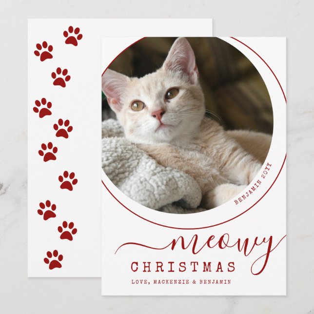 Meowy Christmas Cat Kitten Foto White (Vorne/Hinten)