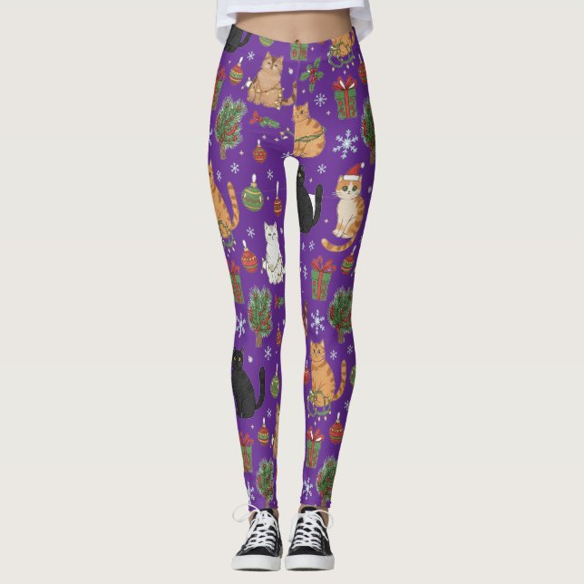Meowy Christmas Cat Leggings - Gift For Cat Mom (Devant)