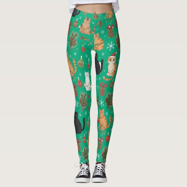 Meowy Christmas Cat Leggings - Gift For Cat Mom (Devant)