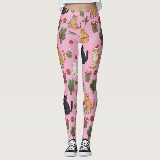 Meowy Christmas Cat Leggings - Gift For Cat Mom (Devant)