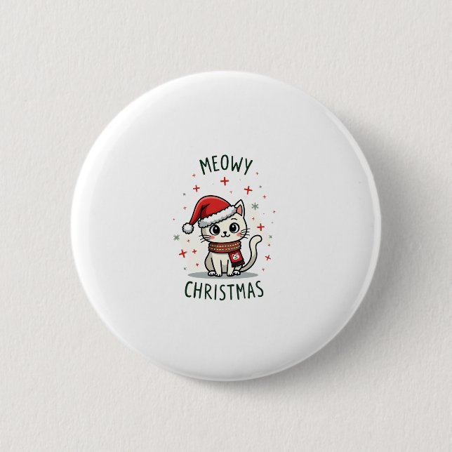 Meowy Christmas Cat Lover Funny Festivals Feiertag Button (Vorderseite)