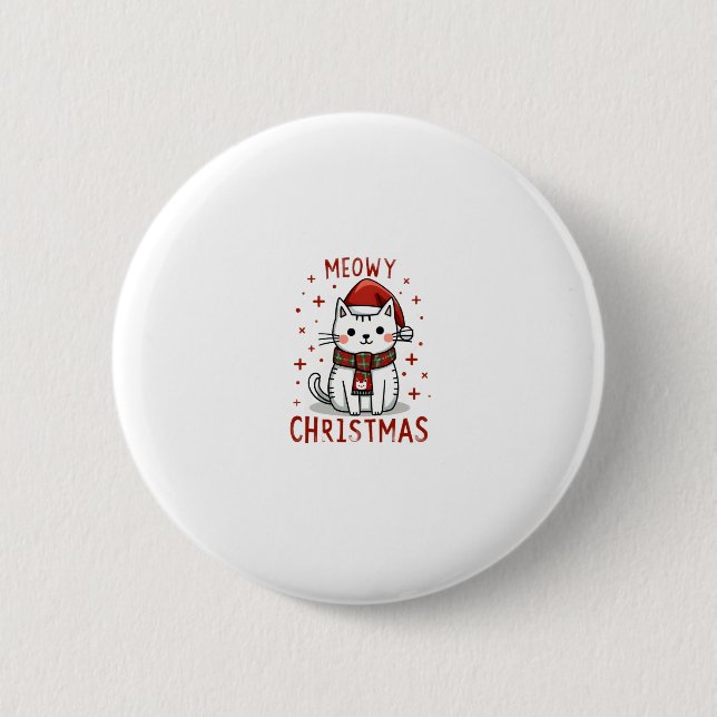 Meowy Christmas Cat Lover Funny Festivals Feiertag Button (Vorderseite)