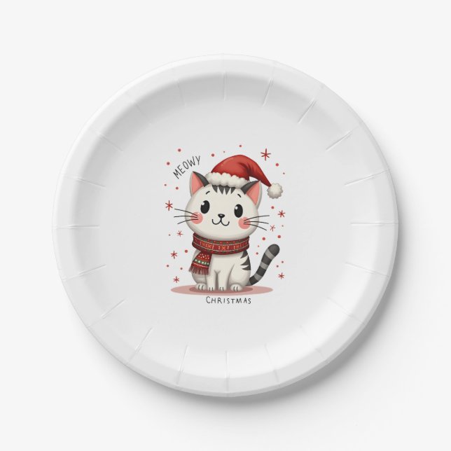 Meowy Christmas Cat Lover Funny Festivals Feiertag Pappteller (Vorderseite)