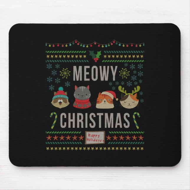 Meowy Christmas Cat Lover Tacky Ugly Christmas Par Mousepad (Vorne)