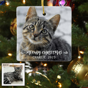 MEOWY CHRISTMAS Cat Name Foto Keramikornament