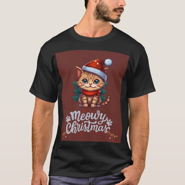 Meowy Christmas Cat - Niedliches Weihnachtsdesign T-Shirt (Vorderseite)