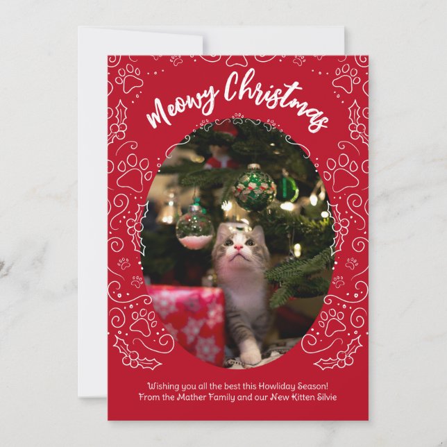 Meowy Christmas Cat Pet Weihnachtskarte Einladung (Vorderseite)