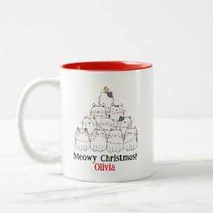 Meowy Christmas Cat Tree Mug - Nom personnalisé Fê