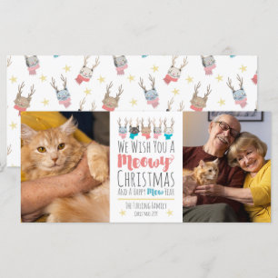 Meowy Christmas Cats + Antlers Carte photo de vaca