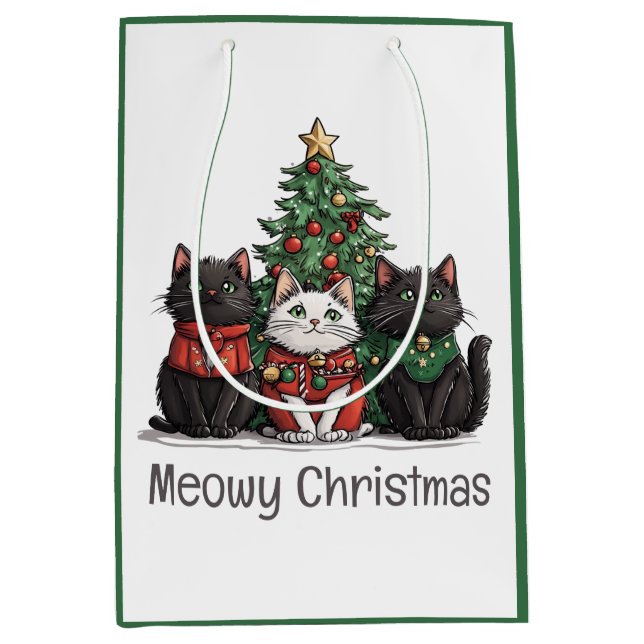 Meowy Christmas Cats Holiday Tree Mittlere Geschenktüte (Vorderseite)