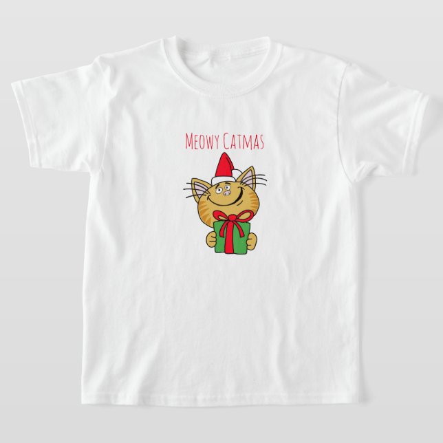 Meowy Christmas Chat Girls' Ruffle T-shirt (Poser)