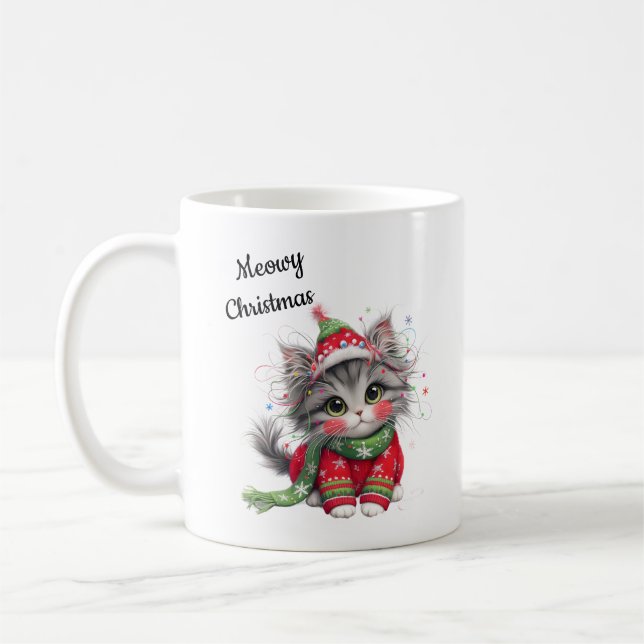 Meowy Christmas-Cute Cat Holiday Mug  Kaffeetasse (Links)