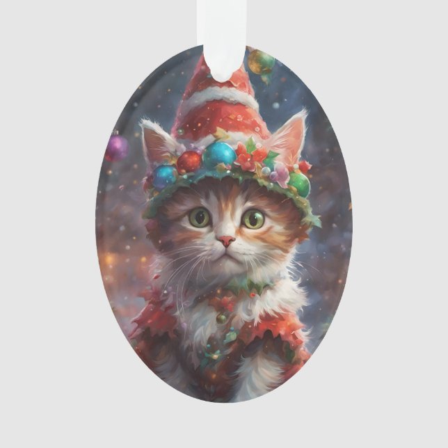 Meowy Christmas Elf Kitten Ornament (Vorderseite)