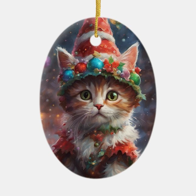 Meowy Christmas Elf Kitten Ornament (Vorne)