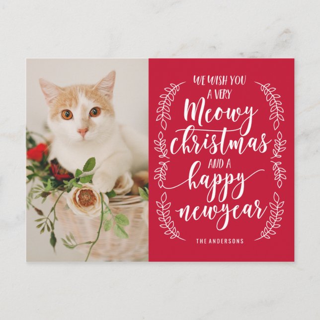 Meowy Christmas Feiertagspostkarte (Vorderseite)