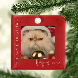 Meowy Christmas | Foto Weihnachtsbaum Ornament Aus Metall<br><div class="desc">Bringen Sie Ihre Haustiere mit unseren Weihnachtsbaumschmucken "Meowy Christmas"! Diese spaßigen Baum-Dekorationen verfügen über ein liebenswertes Bild Ihres geliebten Hundes, eine Vorlage Grußbotschaft, die lautet "Meowy Christmas, und personalisiert mit Ihrem Haustier Namen und das Jahr. Feiern Sie den Weihnachtsgeist und schaffen Sie mit diesem bezaubernden Sake eine bleibende Erinnerungen -...</div>